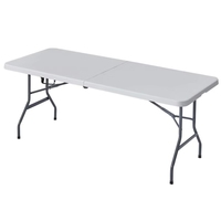 Table de banquet pliable en plastique portable de 6 pieds pour l'intérieur et l'extérieur, pour dîner, pique-nique, fête, événement, mariage, avec poignée