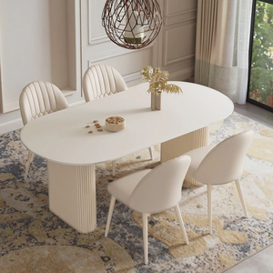 Bàn ăn nhỏ phong cách hiện đại, sang trọng nhẹ nhàng, kết hợp kiểu Pháp, mặt bàn đá sintered trắng tinh khiết, kiểu dáng màu kem. - Product Image 5