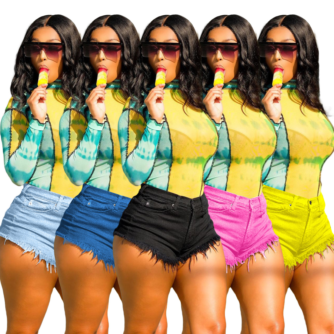 2021 Новые облегающие джинсовые шорты с бахромой для женщин