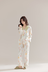L'ultimo stile di tulipano in puro cotone con abbinamento dei colori è un abbigliamento da notte imperdibile per la casa <span class=keywords><strong>e</strong></span> i viaggi delle donne - Product Image 3