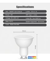 Lampes LED intelligentes GU10 WiFi Zigbee3.0 RGB C+W Blanc 5W Dimmables Rotatives Électriques en PC Contrôle Vocal via App iOS EWelink pour la Maison