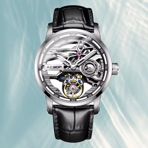 Drop Shipping for Flying Tourbillon Mechanical Full <b>Skeleton</b> Waterproof Luxury <b>Watch</b> for Men Leather Strap 7053 - Product Image 1