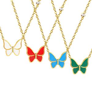 Collier Papillon Goutte d'Huile en Zircon Coloré et Coquillage, Pendentif de Mode Personnalisé de Haute Qualité 2024 pour Femme - Product Image 3