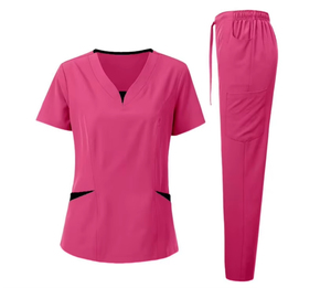 Conjunto de Uniforme Médico con Cuello en V y Bolsillos, Prendas Superiores Suaves y Elásticas, Cómodas para Clínica, Consultorio Dental y Hospital - Product Image 1