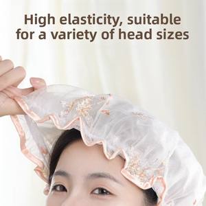 Bonnet de Douche Double Couche Épais Imperméable Brodé à la Main, Masque Capillaire, Produit de Bain Domestique - Product Image 4