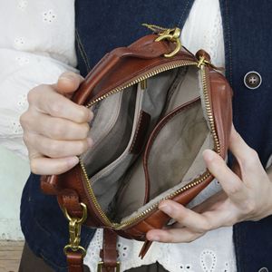 Women's Mini Leather Crossbody <b>Bag</b> Horizontal Square Zipper Closure Vintage Style Coffee Brown All Seasons Everyday Use - Product Image 4