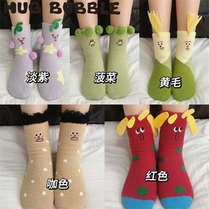 Three Delicacies Cute Vegetable Shaped Fleece Socks Women Thickening Breathable Warm Home <b>Sleep</b> Socks - Product Image 4