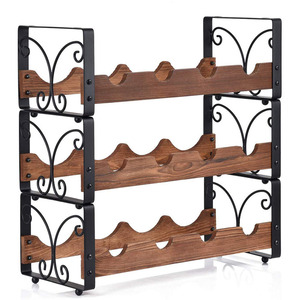 Support de stockage de vin empilable à 3 niveaux debout libre présentoir pliable en bois et métal fabrication porte-<span class=keywords><strong>bouteille</strong></span> de vin de comptoir - Product Image 6