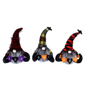 Décoration de table lumineuse en peluche pour Halloween, poupée sans visage en tricot rayé avec chapeau, bannière Boo, pour fête à domicile et bureau - Product Image 6