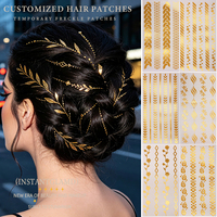Autocollants capillaires temporaires à transfert d'eau, motif lune et étoile géométrique, dorés à chaud, non toxiques, pour un look festif glamour