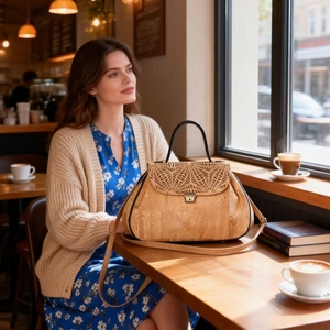 Gros de Sacs à <span class=keywords><strong>Main</strong></span> en Liège Portugais pour Femmes avec Ceinture d’Épaule Logo Personnalisé OEM - Product Image 6