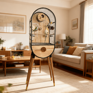 Grande cage à perroquets en fer et bois, volière d'intérieur de luxe pour calopsites, manoir architectural moderne pour oiseaux avec un design spacieux - Product Image 1