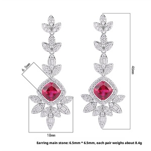 Factory Wholesale Eco-friendly Copper Round Cut 8*8mm Red Cubic Zirconia Tassel <b>Earings</b> and Neckless <b>Set</b> - Product Image 3