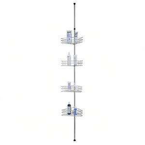 Étagère d'angle pour salle de bain 110 1/4, en métal, 4 niveaux, finition chromée, organisateur de rangement mural d'angle pour gagner de la place - Product Image 1