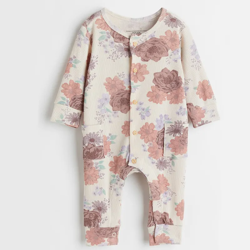 Kids Floral Romper Ribbed Baby Jumpsuit Jumpers Clothes Newborn Baby Pajamas Girls Knit Organic Cotton Knitted Baby Rompers