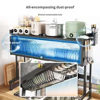 Grand Support de Rangement en Acier au Carbone pour Accessoires de Cuisine, Égouttoir à Vaisselle et Bols pour Évier, pour Couverts avec Couvercle Basculant