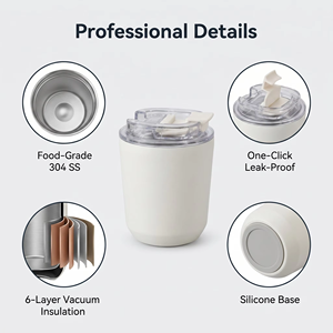 Vente en gros de tasses à café isothermes en acier inoxydable 304 écologiques, conserveront les boissons chaudes/froides, couvercle rabattable anti-fuite, cadeaux promotionnels - Product Image 2