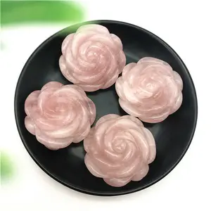 Großhandel Heil kristalle natürlichen Edelstein schnitzen rosa Quarz Rose Blume geformt Stein für Geschenk