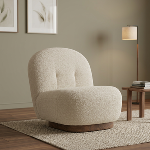 Fauteuil de salon moderne en tissu doux marron beige, dossier solide, pieds en bois de noyer, fauteuil d'appoint de style mid-century pour coin lecture - Product Image 1