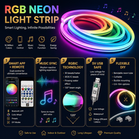 Lampu Strip LED Neon Pintar RGBIC Sinkronisasi Musik Kontrol Jarak Jauh APP 5V USB Aman IP67 3535 IC Dekorasi Ruangan Lampu Latar Gaming