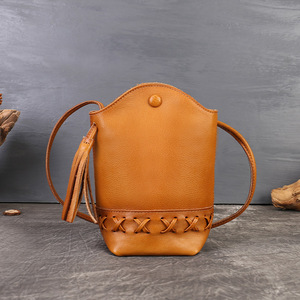 Vintage Genuine Leather Women's Bucket Bag Retro Crossbody Shoulder Purse Mini Phone <b>Handbag</b> - Product Image 5