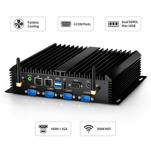 Mini <span class=keywords><strong>PC</strong></span> industriel sans ventilateur, 6 ports COM RS232, double LAN, ordinateur embarqué <span class=keywords><strong>pour</strong></span> l'automatisation PLC CNC OEM <span class=keywords><strong>IDM</strong></span> - Product Image 1