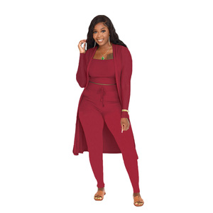 Nouveau Style décontracté femmes 3 pièces ensemble automne et hiver mode licou longue <span class=keywords><strong>Cape</strong></span> Pit Strip couleur unie - Product Image 2