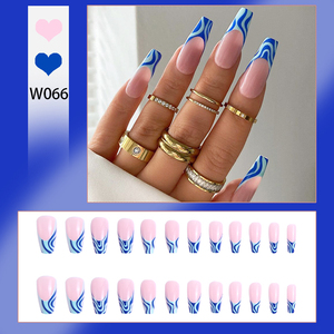 Faux ongles de luxe en gros, longs, en forme d'amande, à presser, motifs capsules colorées à la française, tailles personnalisées, étiquette privée - Product Image 1