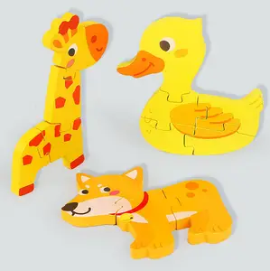 Baby Education Wooden Children Cartoon 3D Puzzle Training Mindfulness Building Blocks Game Baby Animals Matching Early Education Toys For Kids