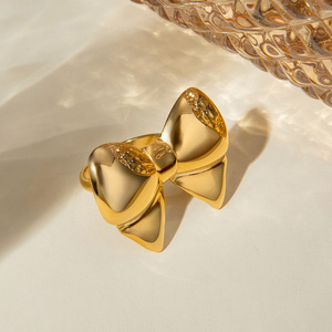 Bowknot Shape Gold Tone Open <b>Ring</b> For Party Unisex Fashion Jewelry - Product Image 3