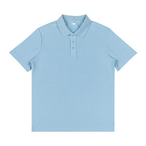 Polo Shirt Short Sleeve Solid Color Cotton For Daily Wear Glacier Blue - Product Image 1