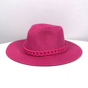 Wholesale Female Summer Sun <b>Straw</b> <b>Hats</b> Jazz <b>Hat</b> Beach <b>Straw</b> Panama Fedora <b>Hat</b> with Chain - Product Image 1