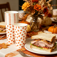 Gobelet à café en papier personnalisé de 16 oz avec motif citrouille d'automne, manchon en kraft et couvercle – Tasse jetable écologique pour les fêtes