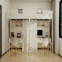 Lit mezzanine moderne multifonctionnel en métal, gain de place, avec bureau et armoire, pour chambre, école, appartement, hôtel et dortoir