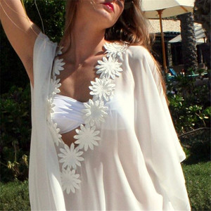 JSN9202096 blusa Bikini da spiaggia con <span class=keywords><strong>fiori</strong></span> sul petto, spiaggia Chiffon camicia di protezione solare, bianco e nero Cover up - Product Image 3