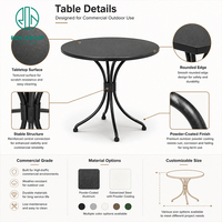 Meubles de jardin Ron Group pour restaurant extérieur, banquettes, table ronde en métal, chaise en bois confortable et imperméable pour café