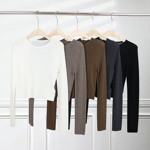 Top corto senza cuciture e maglia con fondo a maniche lunghe lavabile in maglia invernale di classe da donna <span class=keywords><strong>Online</strong></span> - Product Image 3
