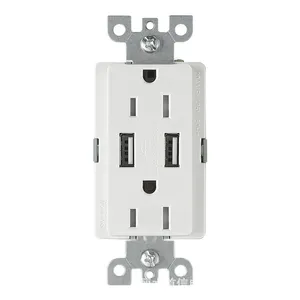 USB charger receptacle with Smart Identification clip and 2.1A 5VDC USB Outlet and 15 Amp Usb Receptacle