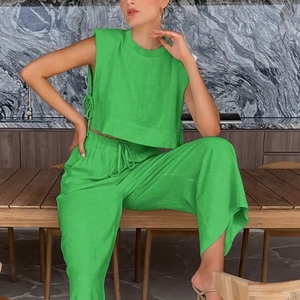 All'ingrosso top e <span class=keywords><strong>pantaloni</strong></span> senza maniche <span class=keywords><strong>in</strong></span> <span class=keywords><strong>lino</strong></span> di cotone 2 pezzi Set da donna <span class=keywords><strong>in</strong></span> <span class=keywords><strong>lino</strong></span> naturale o-collo <span class=keywords><strong>misto</strong></span> <span class=keywords><strong>lino</strong></span> Set da donna - Product Image 5