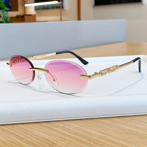 Oval Frameless <b>Sunglasses</b> UV400 Type 3 Sunshades PC Lens Women Lightweight Fashion Eyewear - Product Image 1