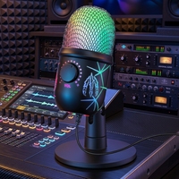 Microphone Condensateur USB RGB Plug-and-Play à Directivité Cardioïde avec Affichage LED et Réduction du Bruit pour Enregistrement de Podcast et Gaming