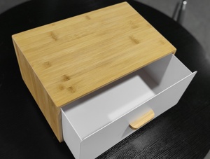 Boîte à pain en métal avec revêtement coloré, boîte à thé, café et sucre avec couvercle en bambou - Product Image 3