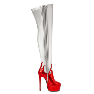 Large Size 47 Women Red Solid Zip Mesh Autumn/Winter Stiletto Heels Pu Upper Mesh Anti-Slippery Over-the-Knee <b>Booties</b> Pole - Product Image 3