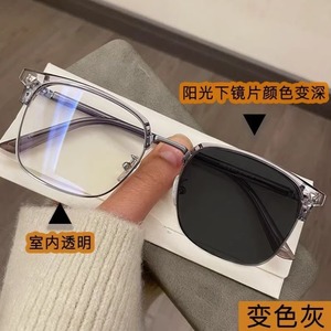 Lunettes Photochromiques Élégantes Demi-Monture à Verres Changeants de Couleur pour Hommes, Lunettes de Myopie Anti-Lumière Bleue, Monture Carrée Rétro pour Femmes - Product Image 2