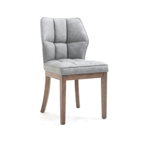 Chaise de salle à manger moderne en daim gris, capitonnée, dossier fendu, pieds courbés en bois massif, housse amovible, marque Merry, certifiée BSCI