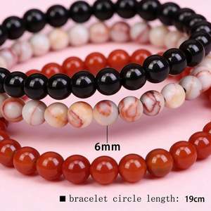 Pulseira de Pedra Natural de 8mm para Homens, Conjunto de Joias Simples e Retrô com Corda Elástica - Product Image 3