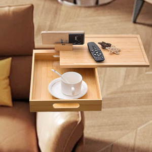 Plateau d'accoudoir de canapé en bambou avec tiroir de rangement et support pour téléphone pour utilisation sur canapé - Product Image 2