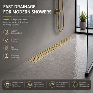 Drenaje de Piso Lineal Largo de Acero Inoxidable 304, Estilo Americano, Personalizable, Antiolor, de Gran Flujo, para Baño y Hotel - Product Image 5
