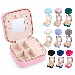 Custom Travel Velvet Jewelry Earrings Necklaces Rings Organizer Storage Box with <b>Mirror</b> PU Lining Gifts for Events - Product Image 1