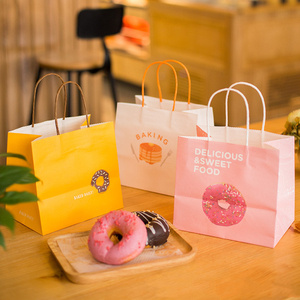 Customized Kraft Takeaway Food Packaging Paper Bag Sac En Papier Carry Colorful Craft Paper Bags With Handle